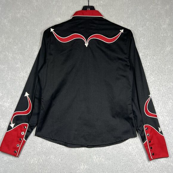 Panhandle Slim Applique Pearl Snap Rodeo Shirt Mens M Black VTG 1980 Rockabilly - Picture 6 of 11